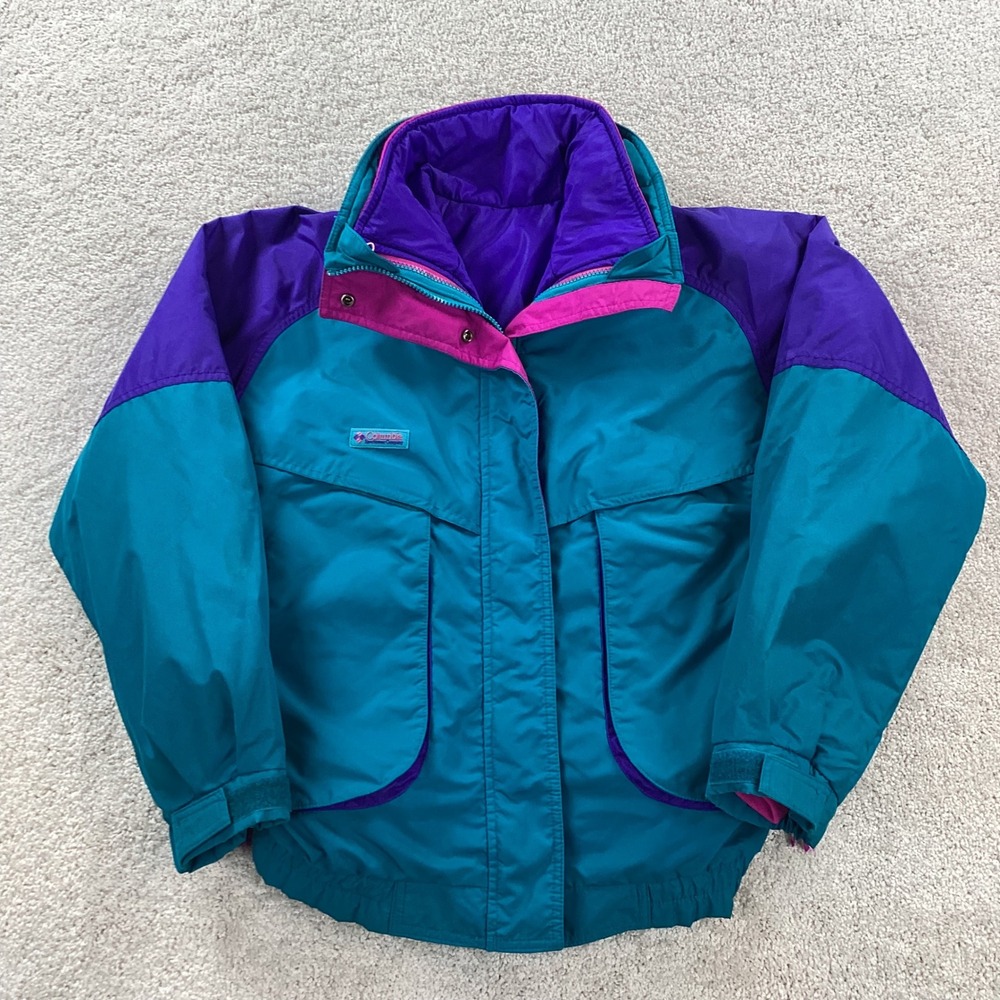 Columbia Powder Keg Vintage 90s Teal Purple Colorblock Jacket Womens Medium